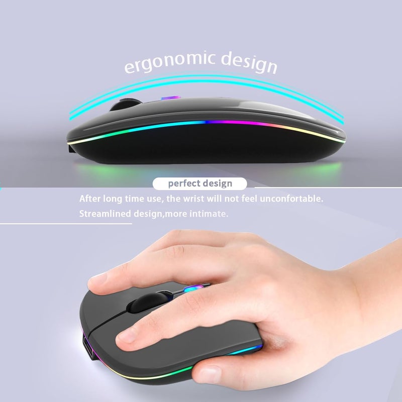 KANMABPC Wireless Bluetooth Mouse – Rechargeable, Silent, Dual Mode (Bluetooth 5.2 & USB) with LED Lights – Portable for Laptop, Desktop, & Tablet(Grey) - Image 5
